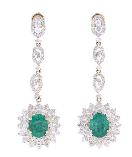 Elegant Emerald Diamond & 14k Gold Dangle Earrings