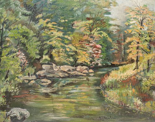 Sara Julia Newlin MacGregor (19/20th century) Painting River Landscape c1900
