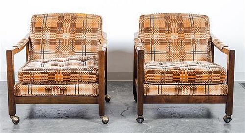 A Pair of Upholstered Lounge Chairs Height 30 x width 28 x depth 26 inches.