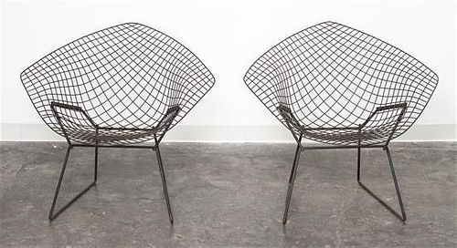 A Pair of Harry Bertoia Style Wire Diamond Chairs Height 30 inches.