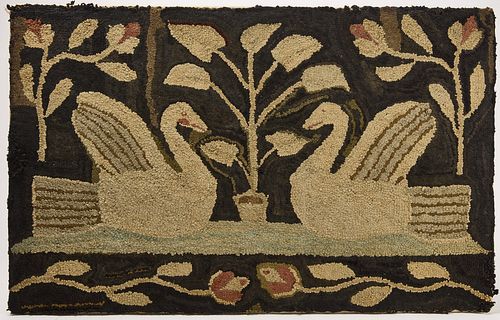 Hooked Rug with Swans
