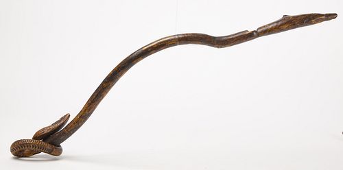 Carved Snake and Fish Native Walking Stick
