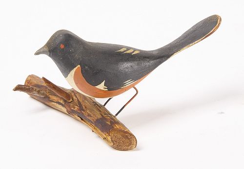 Painted Carved Wood Songbird
