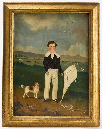 Primitive Portrait of a Boy and His Dog