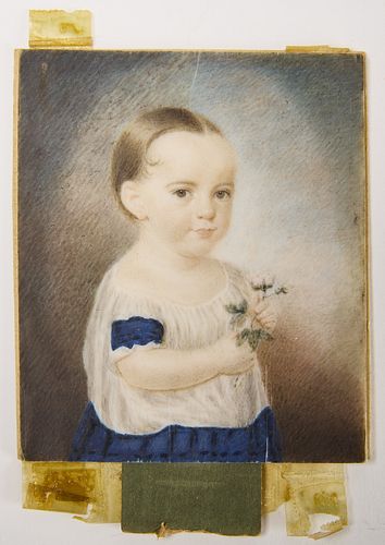 Miniature Portrait of Child Holding Flowers