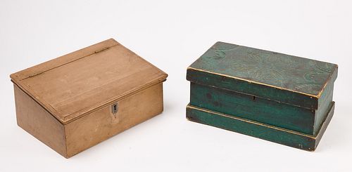 Painted Box with Carved Lid & Lap Desk