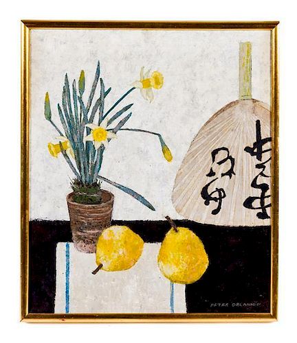 Peter Orlando, (American, 20th century), Untitled (Still life with fruit, flowers and fan), 1961