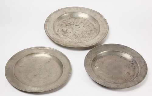 Three Large Early Pewter Chargers