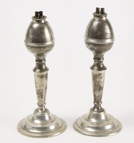 Pair of Pewter Oil Lamps