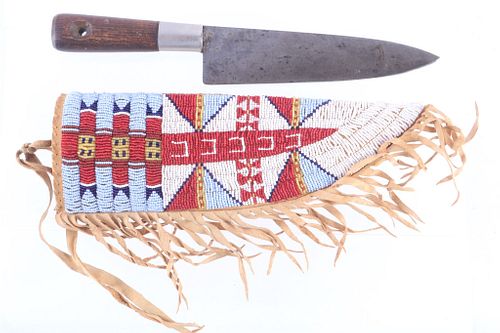 Sioux Hide & Parfleche Beaded Sheath & Knife