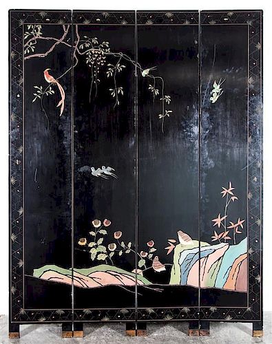 A Four-Panel Coromandel Screen Height of each panel 84 1/2 x width 16 inches.