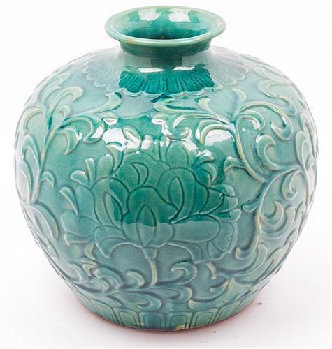 A Chinese Glazed Jardiniere Height 12 inches.