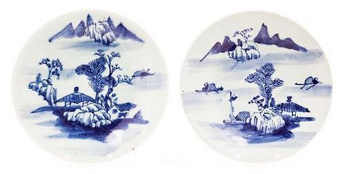 A Pair of Blue and White Porcelain Dishes Diameter of pair 7 3/4 inches.