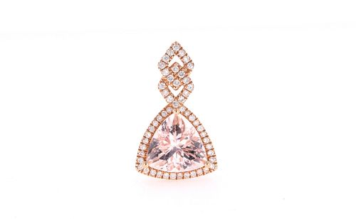 Trillion Morganite Diamond & 14k Rose Gold Pendant