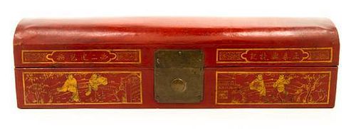 A Chinese Leather Scroll Case Width 20 inches.