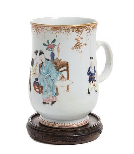 A Famille Rose Porcelain Mug Height 6 3/4 inches.