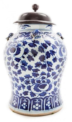 * A Chinese Blue and White Porcelain Jar Height 11 inches.