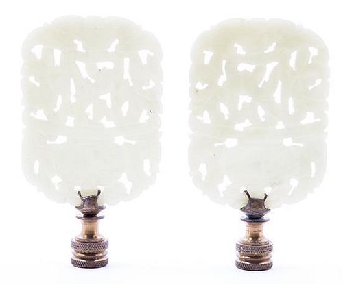 A Pair of Carved Hardstone Finials Height overall 3 3/4 inches.