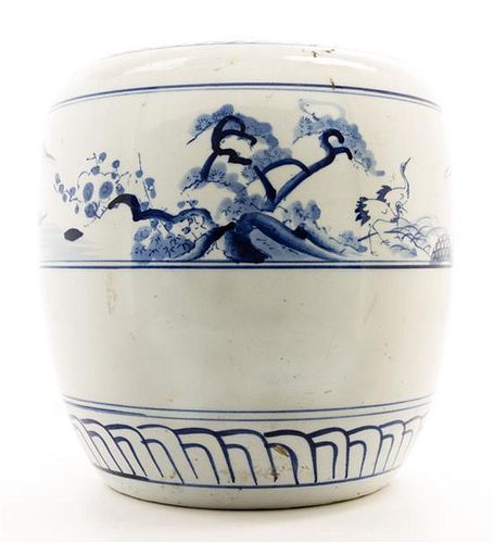 A Blue and White Porcelain Pottery Jardiniere Height 10 inches.