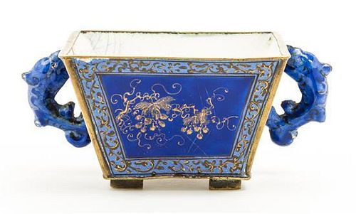 * A Chinese Enamel on Copper Vessel Width overall 4 3/4 inches.