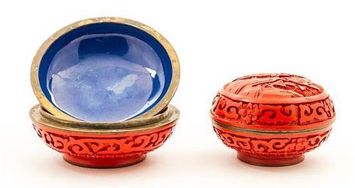 Two Cinnabar Lacquer Boxes Diameter of larger 2 7/8 inches.