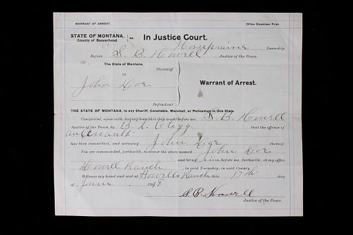 Dillon Montana John Doe Warrant of Arrest 1918