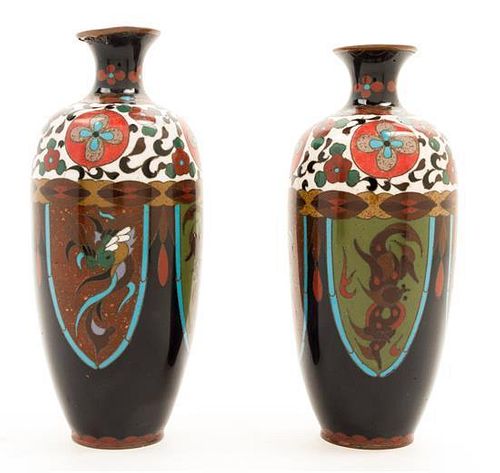 A Pair of Chinese Cloisonne Vases Height 7 1/4 inches.