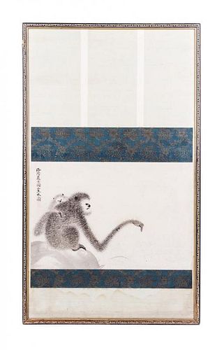* A Japanese Ink on Paper Scroll Height 40 x width 23 1/2 inches.