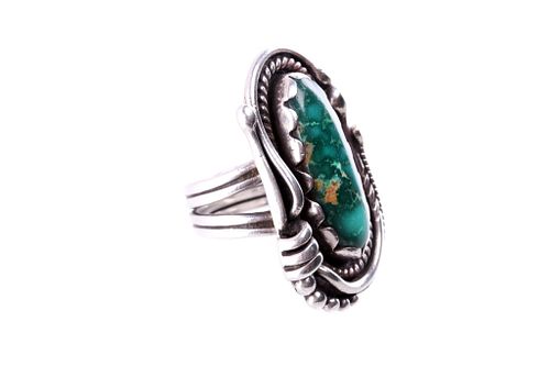 Navajo Silver & Cerrillos Turquoise Signed Ring