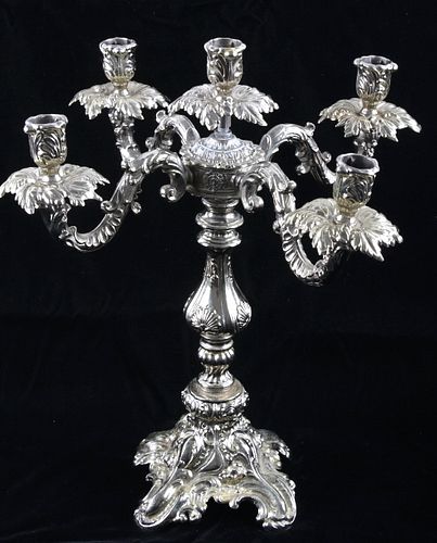 Ornate Silver Plated Five Candle Stick Holder