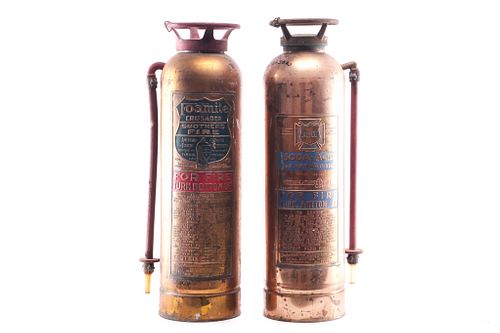 Brass Fire Extinguishers Pair circa Early 1900's