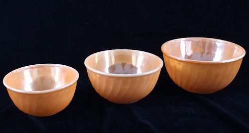 Mid 1900's Fire King Three Piece Art Glass Bowls