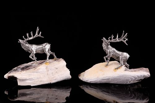 Bugling Rocky Mountain Elk Pewter Figurine Pair