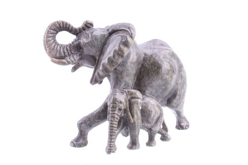 South African Carved Green Steatite Elephant Pair