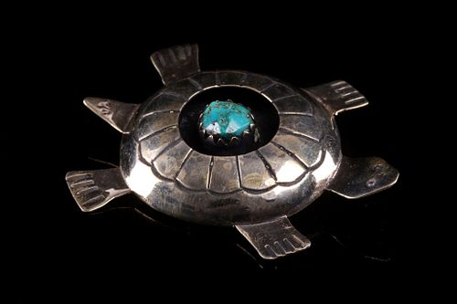 Armand American Horse Silver Turquoise Turtle Pin