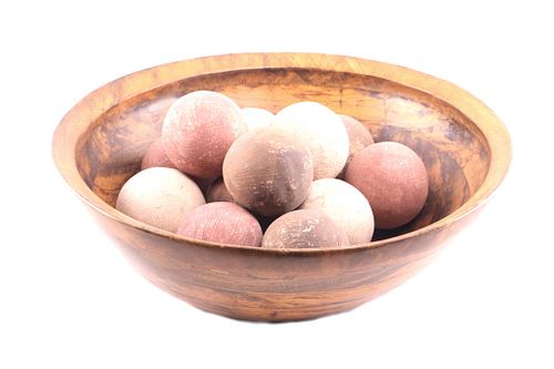 Large Wooden Bowl & Pottery Seed Jar Balls