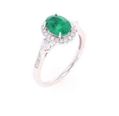 Natural Emerald Diamond & 18k White Gold Ring