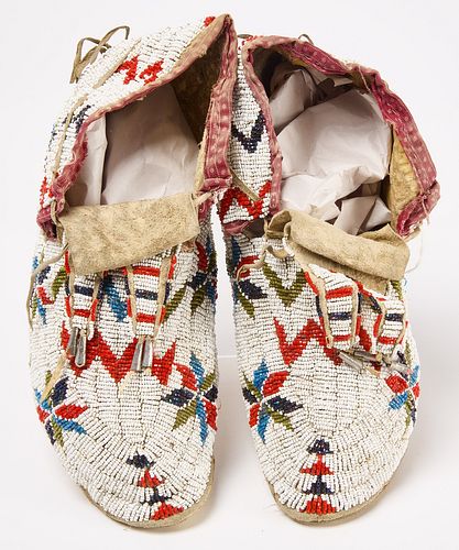 Pair of Native American Beaded Moccasins