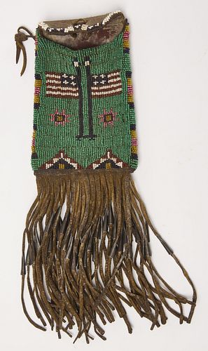 Native American Beadwork Bag with Flags