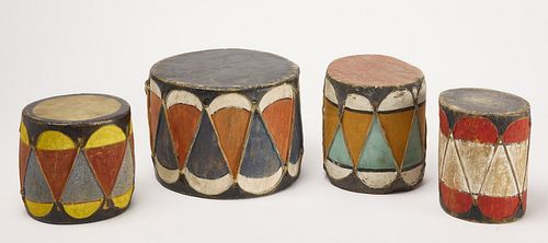 Four Native American Painted Child's Drums