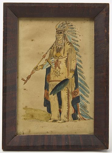 Folk Art Watercolor of an Indian Chief