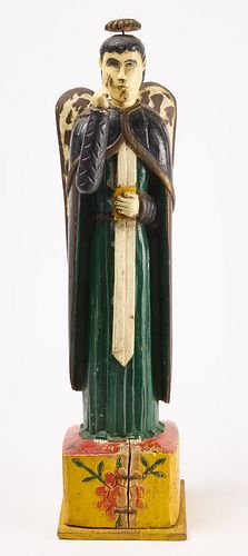 Wood Carved and Painted Religious Figure