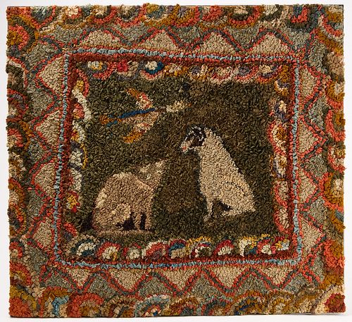 Hooked Rug of Dog & Cat