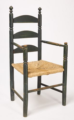Early Ladderback Arm Chair - Original Green Paint