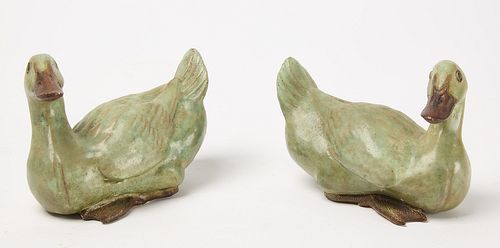 Early Pair of Glazed Ceramic Ducks