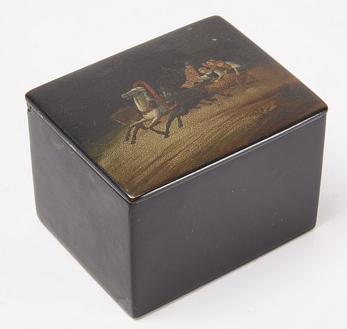 Russian Lacquer Tea Box with Painted Scene
