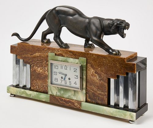 Art Deco Clock with Jaguar