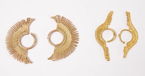 Two Pairs of Early South American Gold Earrings