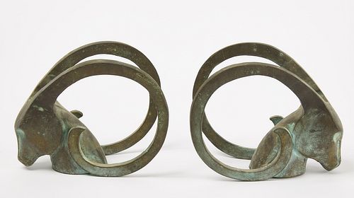 Art Deco Bronze Rams Heads