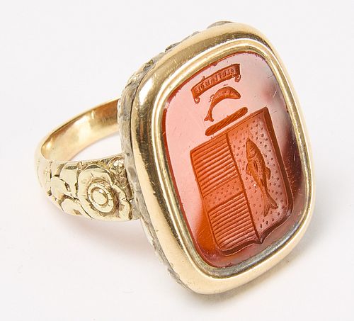 Antique Carnelian Intaglio Armorial Signet Ring